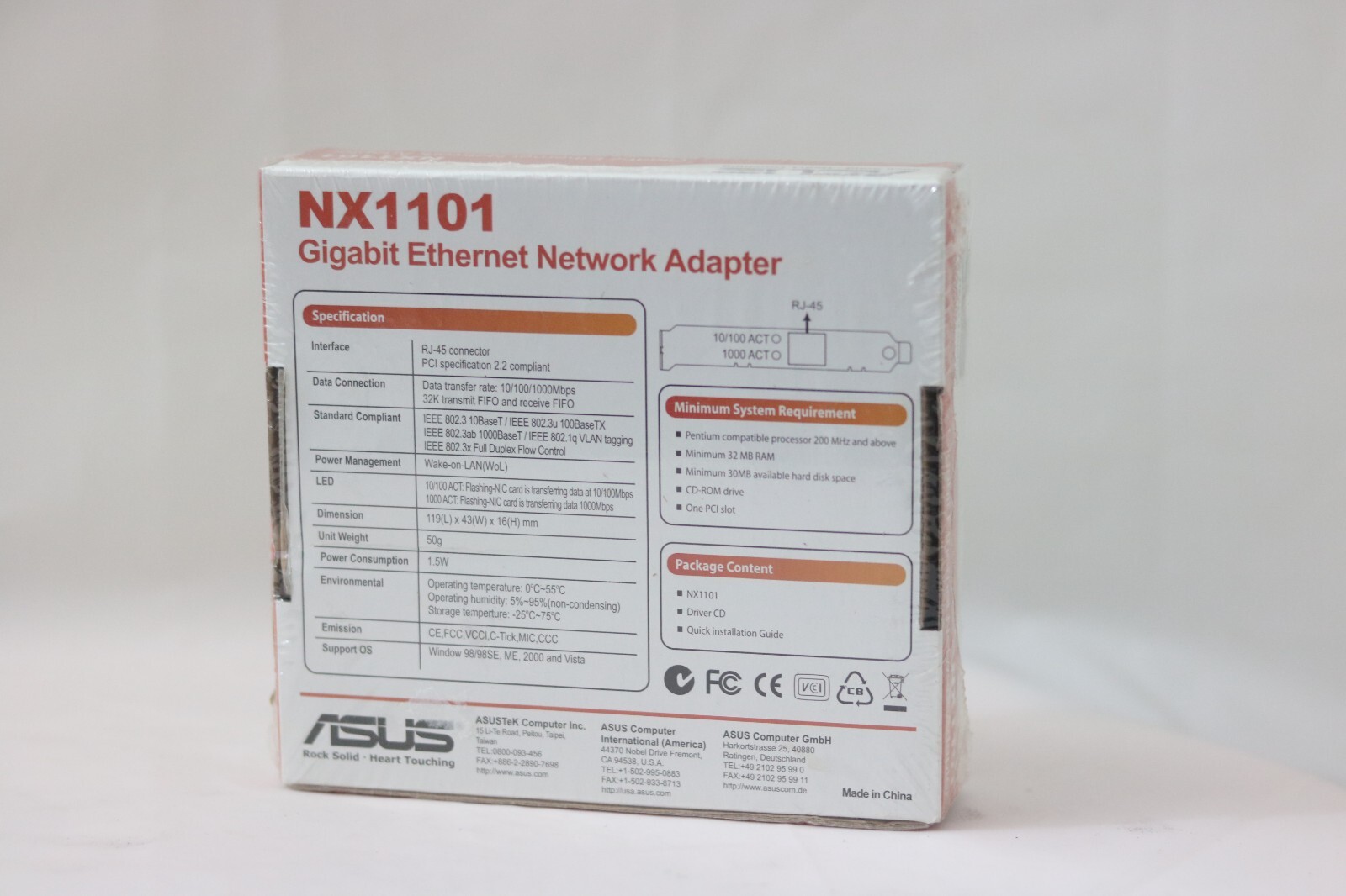 ASUS 10/100/1000Mbps Gigabit PCI Ethernet Adapter (NX1101)