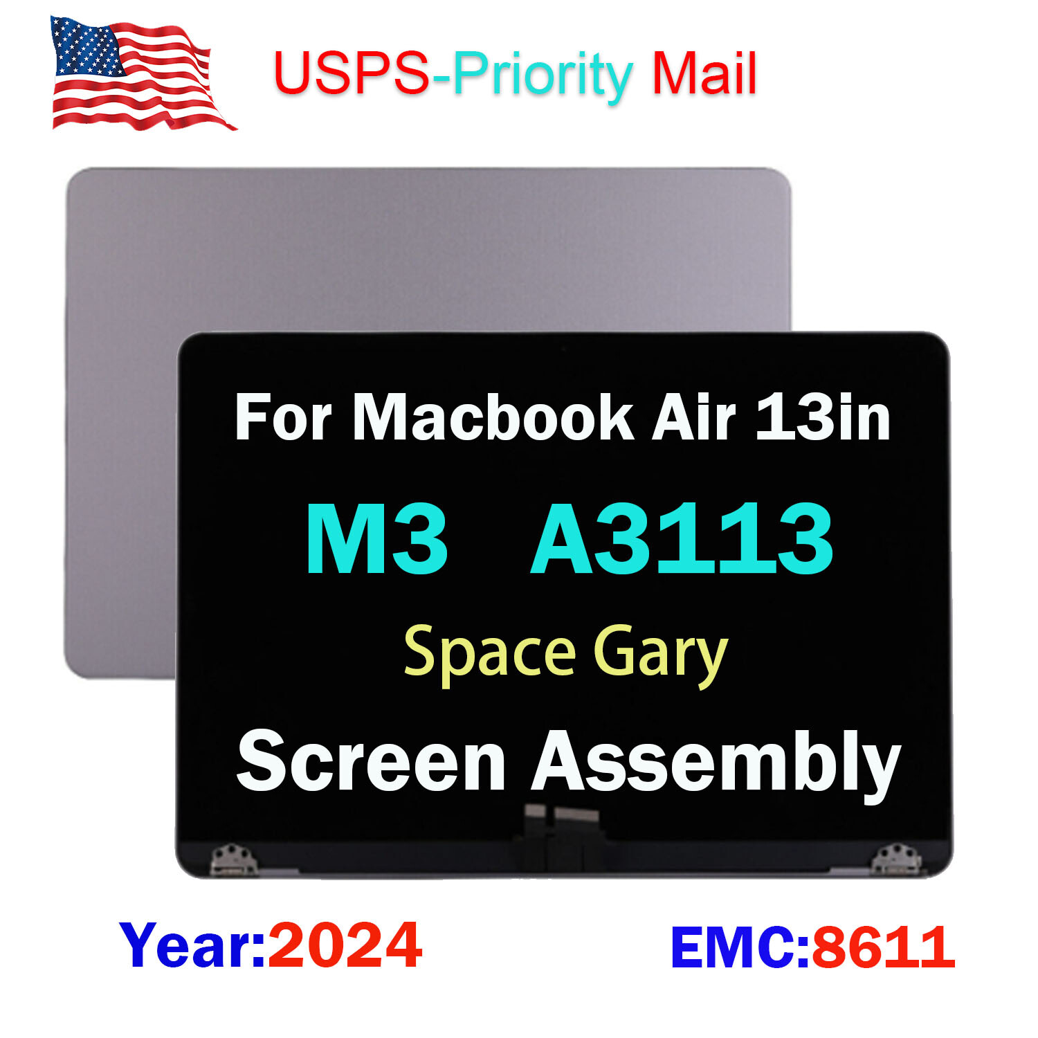 OEM For Macbook Air A3113 13in M3 2024 LCD Display Screen Assembly Midnight Gray
