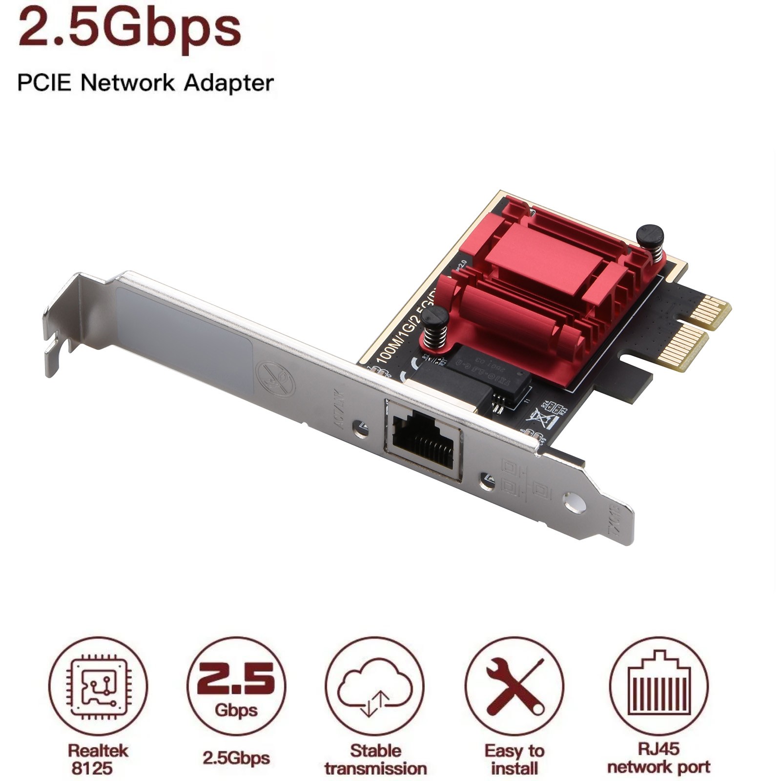 2.5G Gigabit Ethernet Adapter RJ45 RTL8125 PCI-E Gaming Network Card For Windows