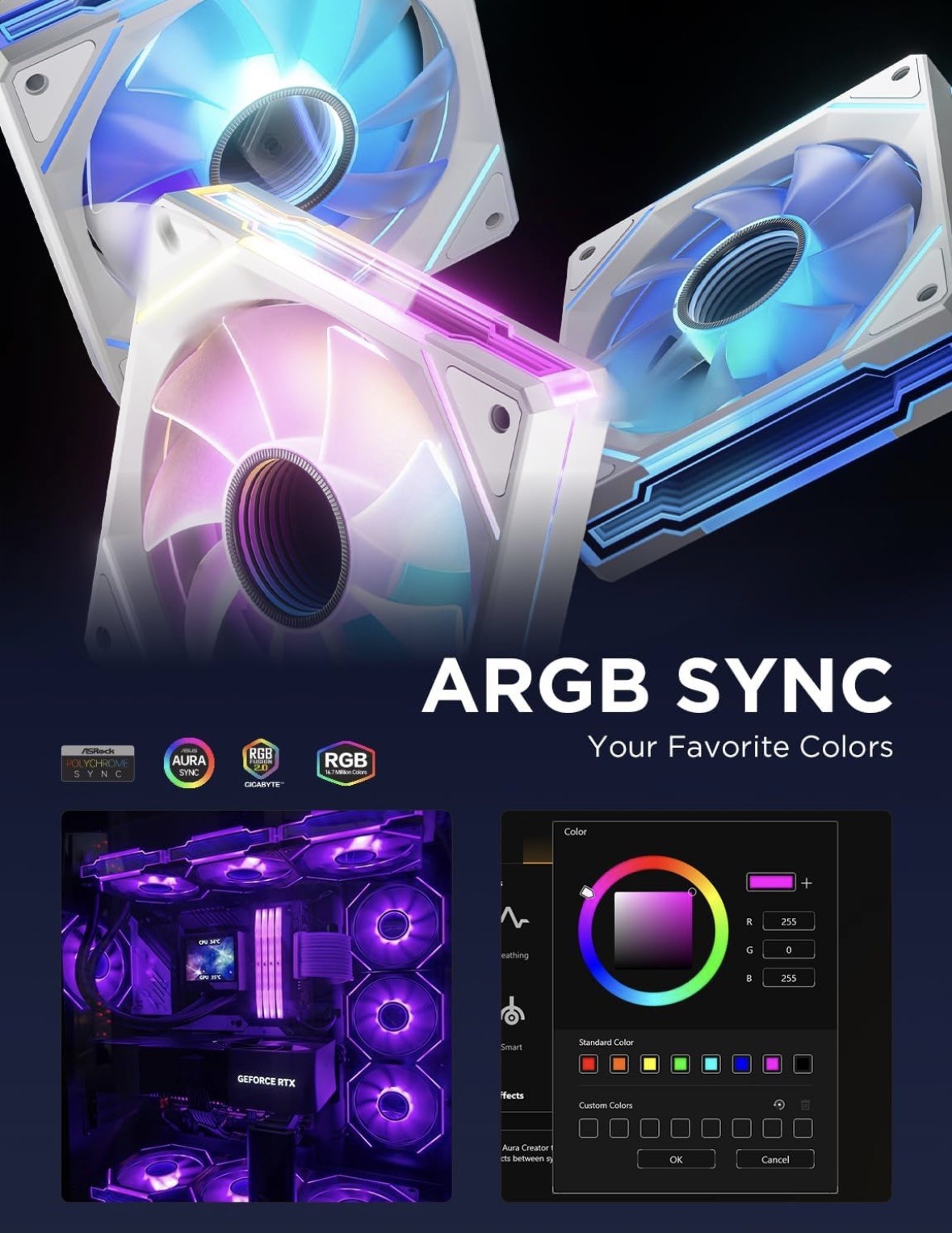 AsiaHorse AMICI-5GT reverse RGB PC Fans, Infinity Mirror ARGB Fans, 3 pack
