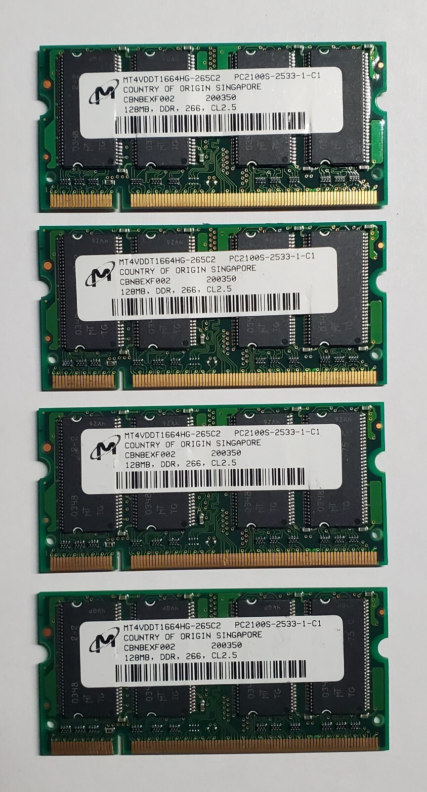Lot 4 Pieces – Micron MT4VDDT1664HG-265C2 PC2100S 128MB DDR266 CL2.5 SODIMM