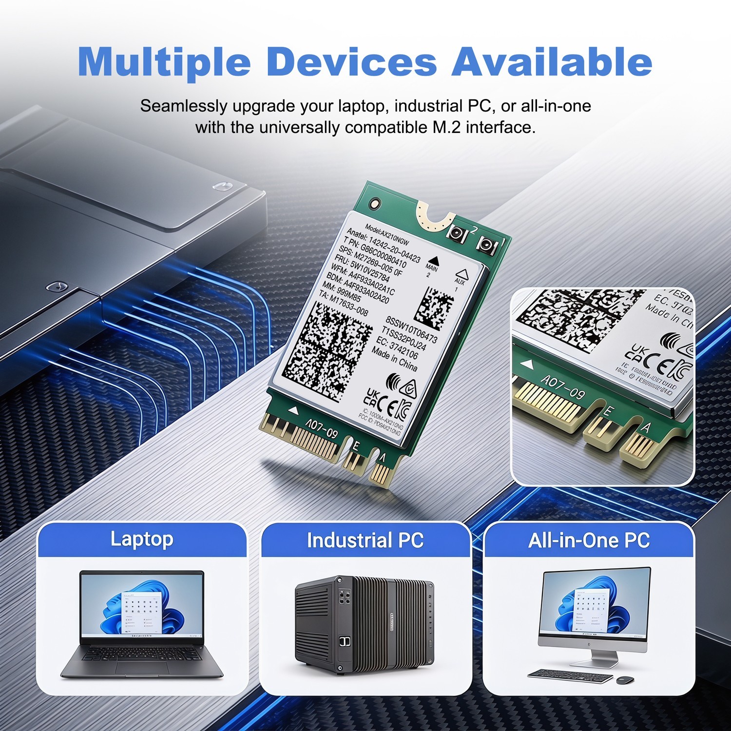 AX210NGW WiFi 6E M.2 Key A/E Card Bluetooth 5.4 Tri-Band 5400Mbps for Win 10/11