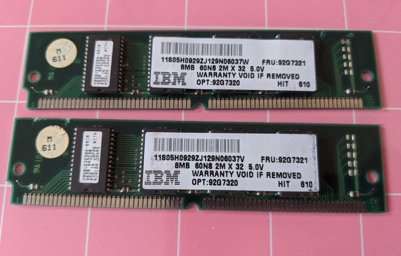 16MB 2x8MB 72-pin Simm EDO 60ns IBM OPT:92G7320 FRU:92G7321 DRAM Ram Memory Kit