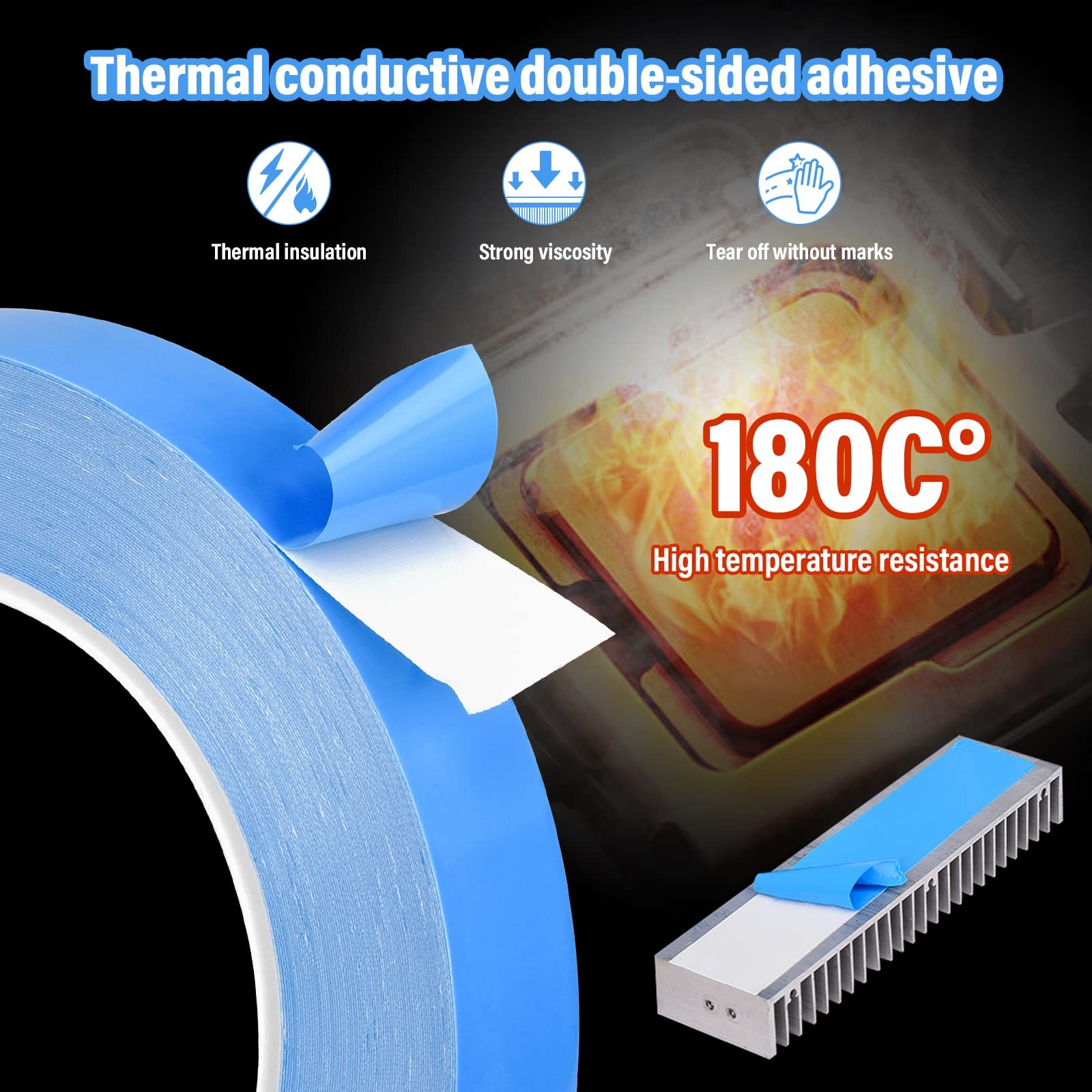 Thermal Adhesive Tape 25m X 10mm X 0.20mm Double Side Thermal Tapes Cooling Heat