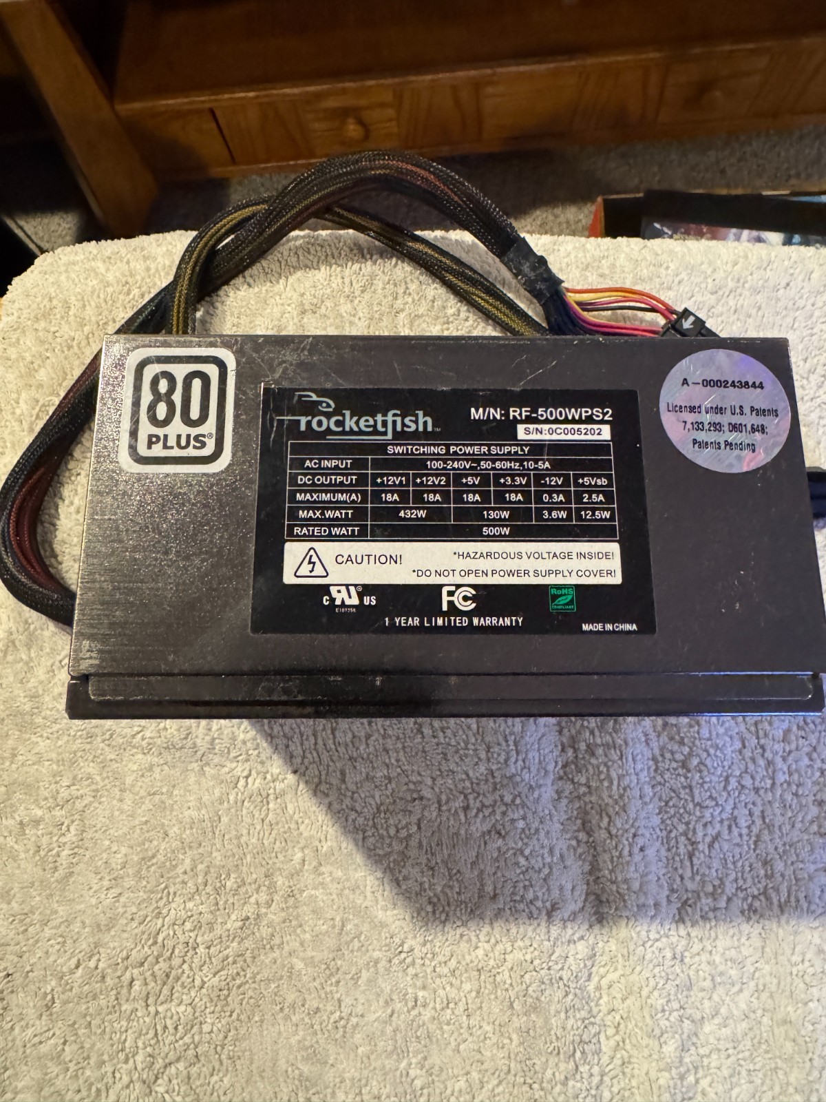 Rocketfish RF-500WPS2 500 Watt Power Supply – PARTS/REPAIR UNKNOWN WORKING CONDI