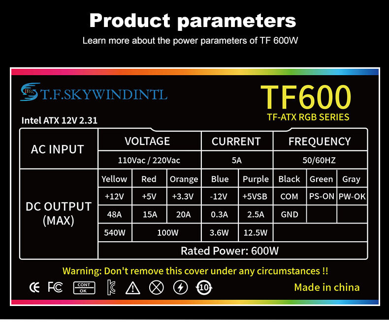 New RGB Gaming 600w Power Supply Full-Modular ATX PC Case PSU Power Supplies