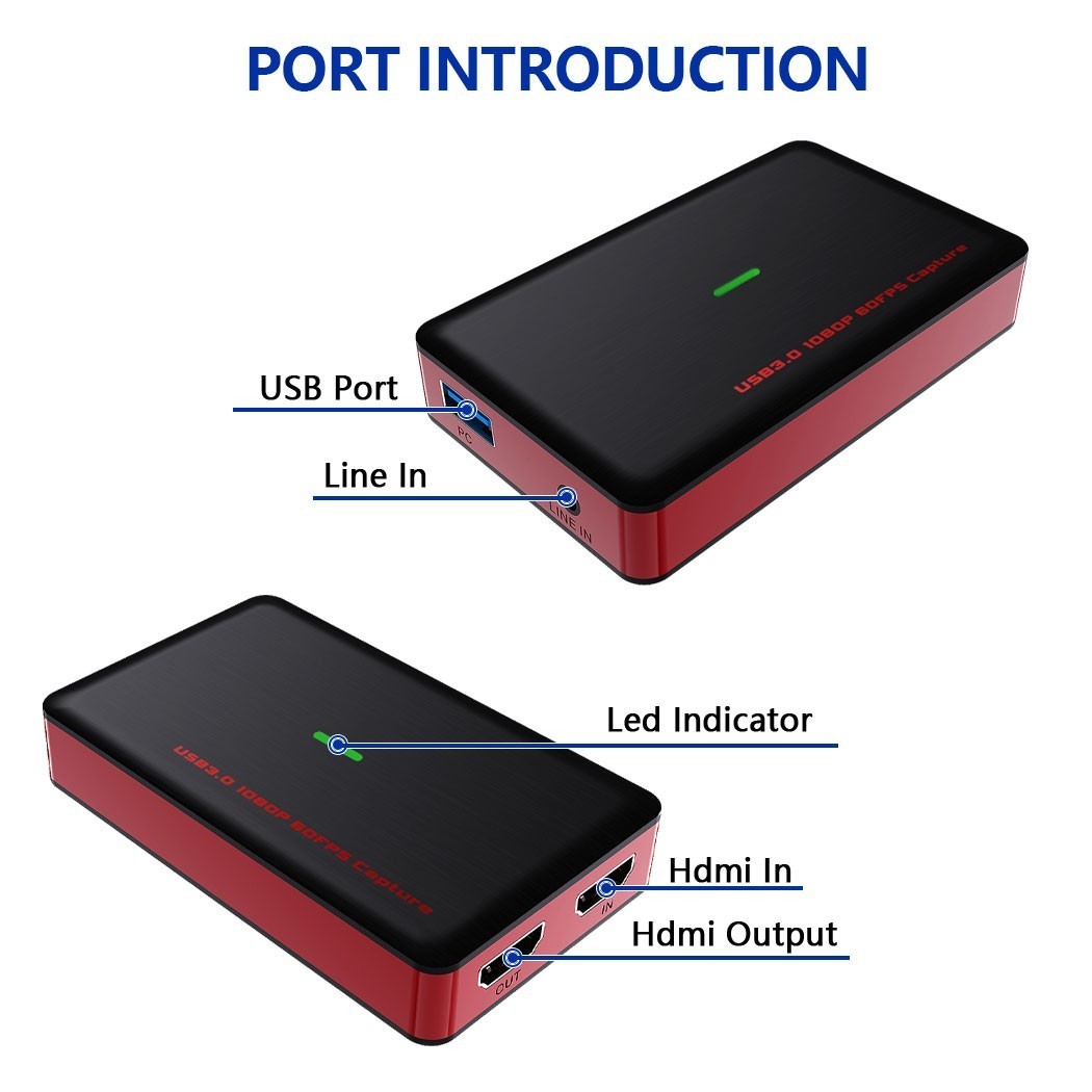 4K30 HDMI Game Capture Card 1080p60 USB3.2 Gen1 Type-C&USB-A,for PS5/Xbox/Switch