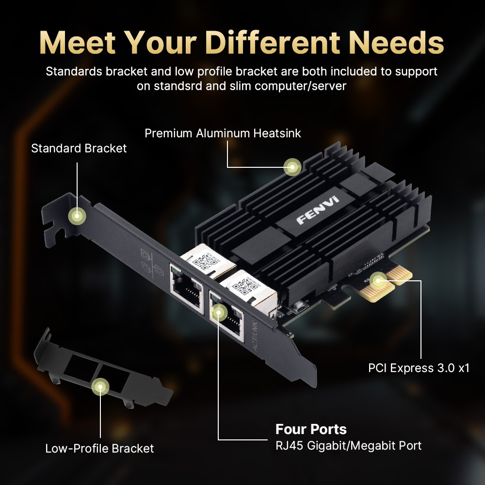 FENVI Intel I226 PCIe x1 2.5Gbps Dual Port RJ45 Ethernet Card Adapter Desktop PC