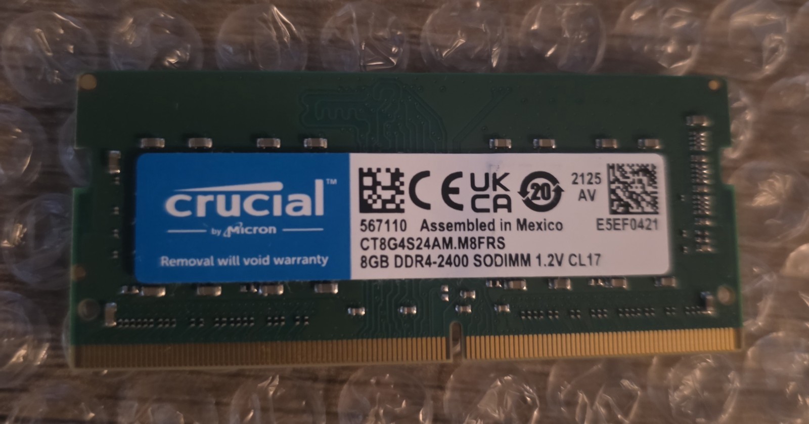 Used Crucial 8GB DDR4 2400 SODIMM RAM Module For Laptop