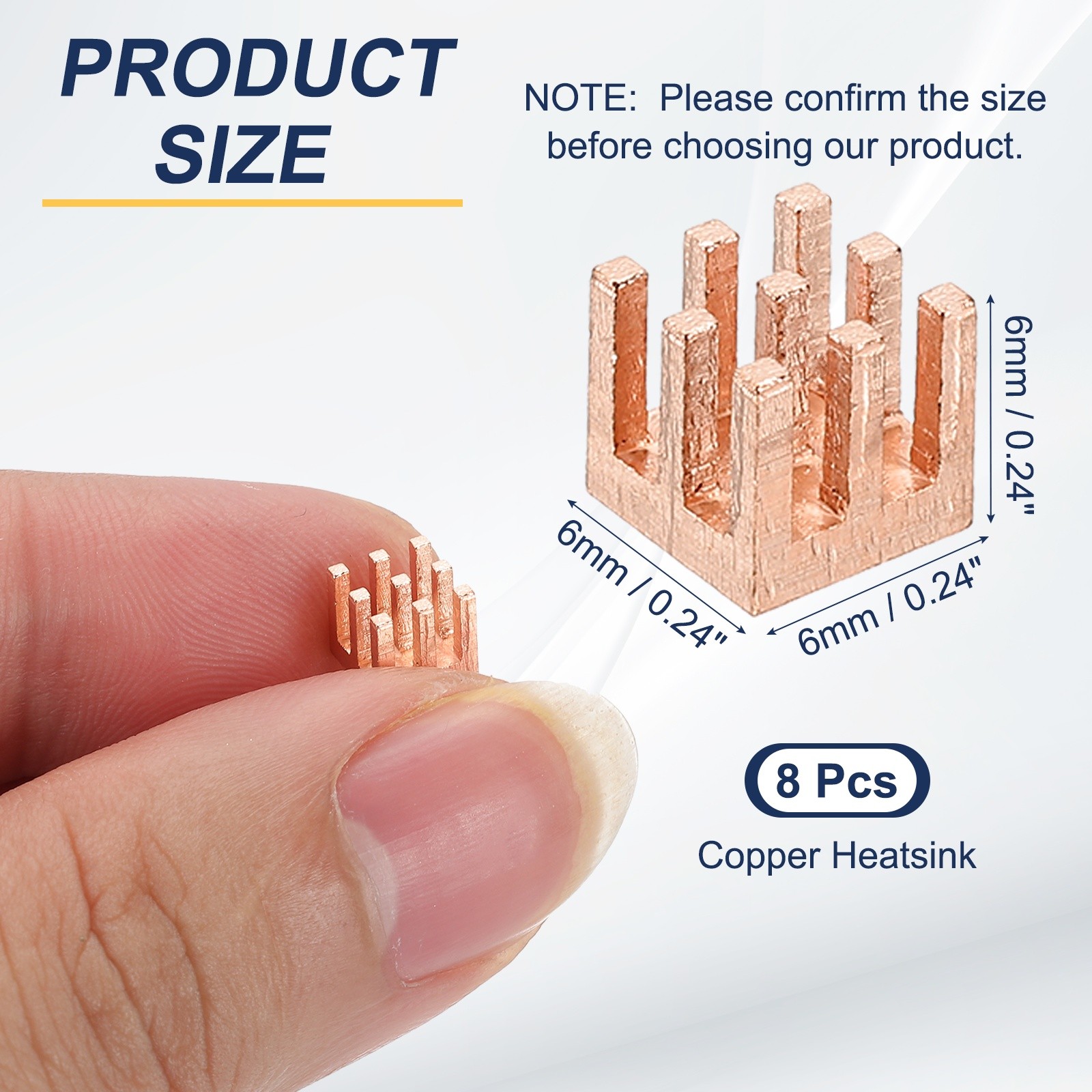 8 Pcs Copper Heatsink 6x6x6mm, Heat Sink Cooler Radiator for Raspberry Pi