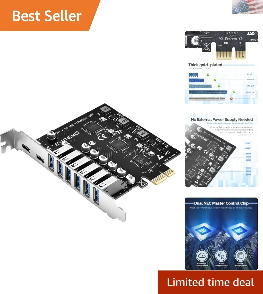 Robust PCI USB 3.2 Expansion Card – 8 Ports, Ideal for Gaming and Workstations