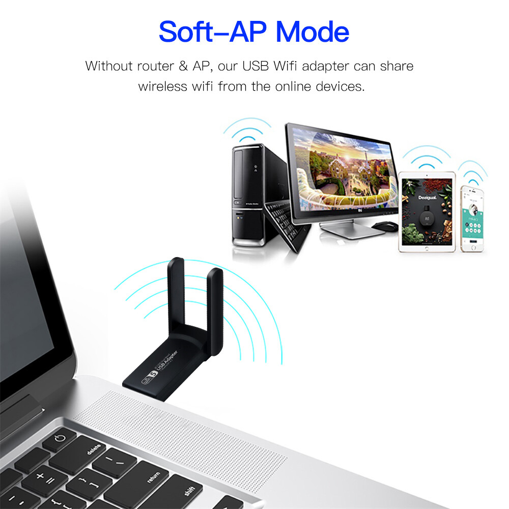 USB 3.0 WiFi Adapter 1300Mbps Dual Band 5GHz Wireless Dongle with Bluetooth 4.2