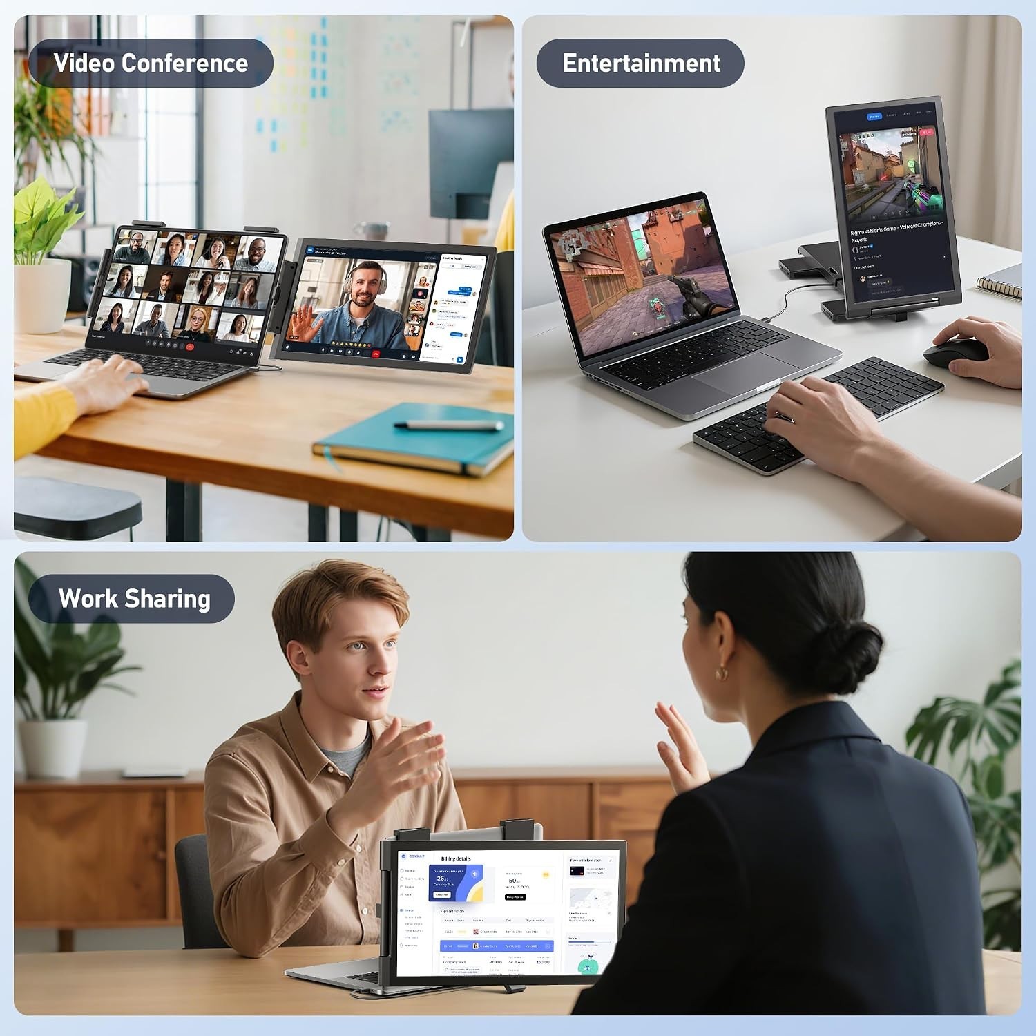 Ultra-Light 14-Inch FHD Laptop Monitor Extender with USB-C and HDMI Connectivity