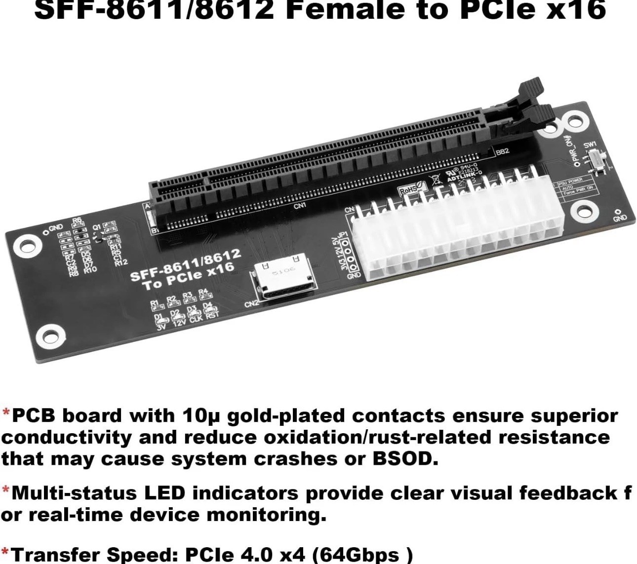 FREE SHIP Pcie 4.0 X4 64Gbps Egpu DOCK Oculink SFF-8612 8311 to Pcie X16 US SHIP