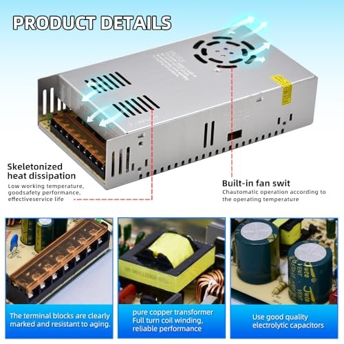 110V AC to 12V DC Transformer, 12V 500W 40A Switching Power Converter, Built