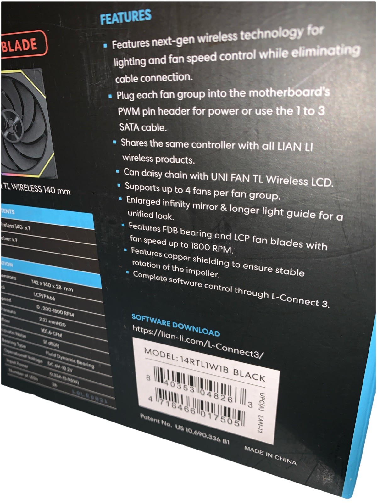 Lian Li UNI Fan TL – Wireless 140 – Single Pack (Reverse Blade) – 2.4 GHz