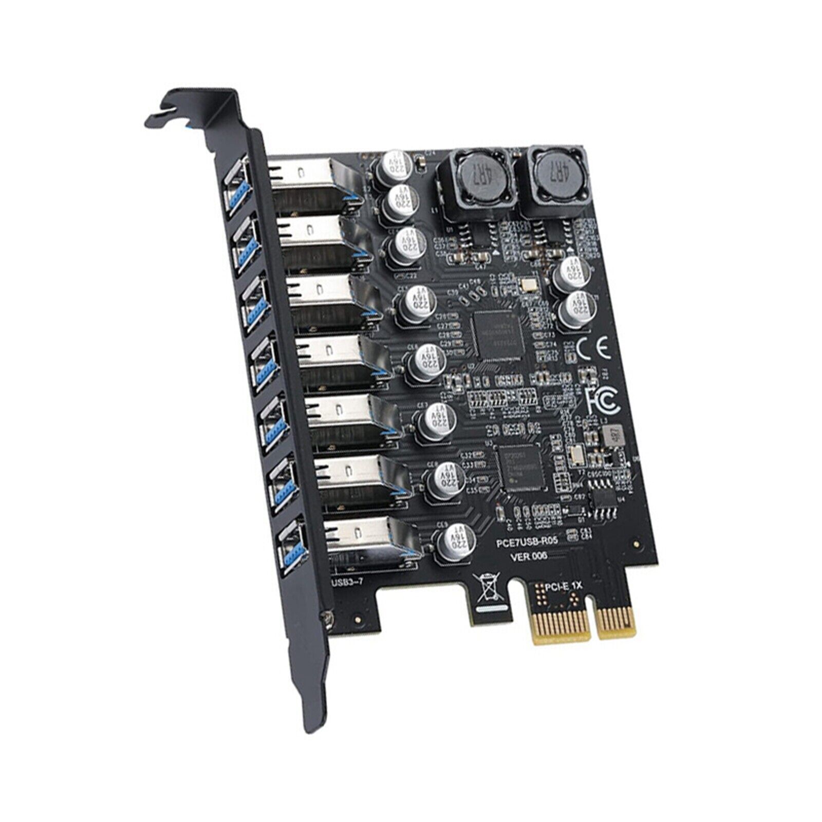 1 PC USB3.2 PCI-E Expansion Card Adapter 7 Ports Hub Adapter External Controller
