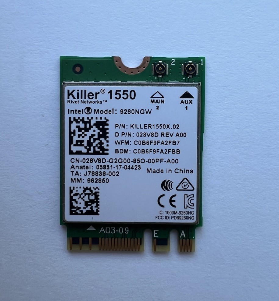 Dell Alienware 17 R5 Intel 9260NGW Killer 1550 Wireless Bluetooth Card 028V8D