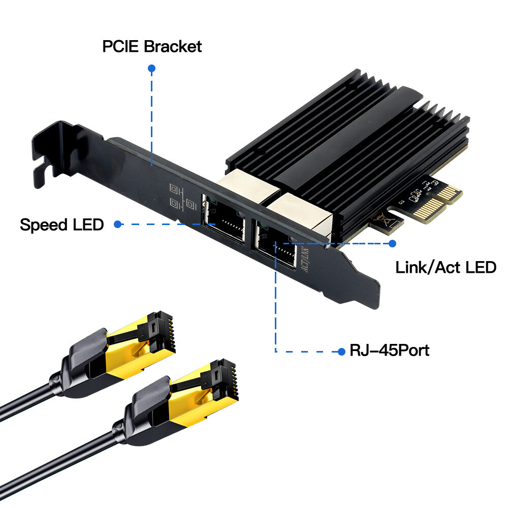 Dual Port 2.5Gbps PCIe Network Adapter Card Intel I226 Chipset for Gaming Office