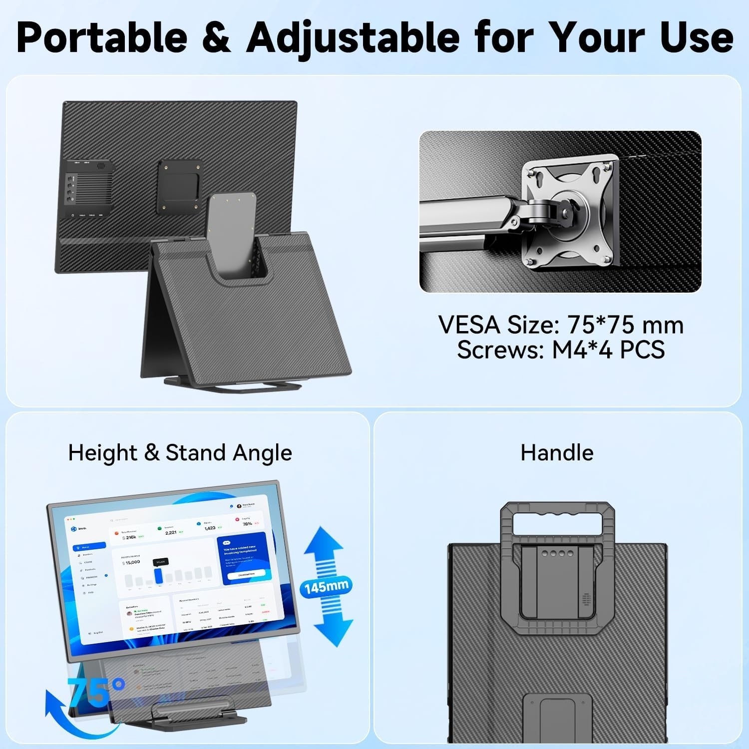 23.8″ Laptop Monitor Rotatable Stand VESA FHD IPS Plug & Play Portable KEFEYA D1