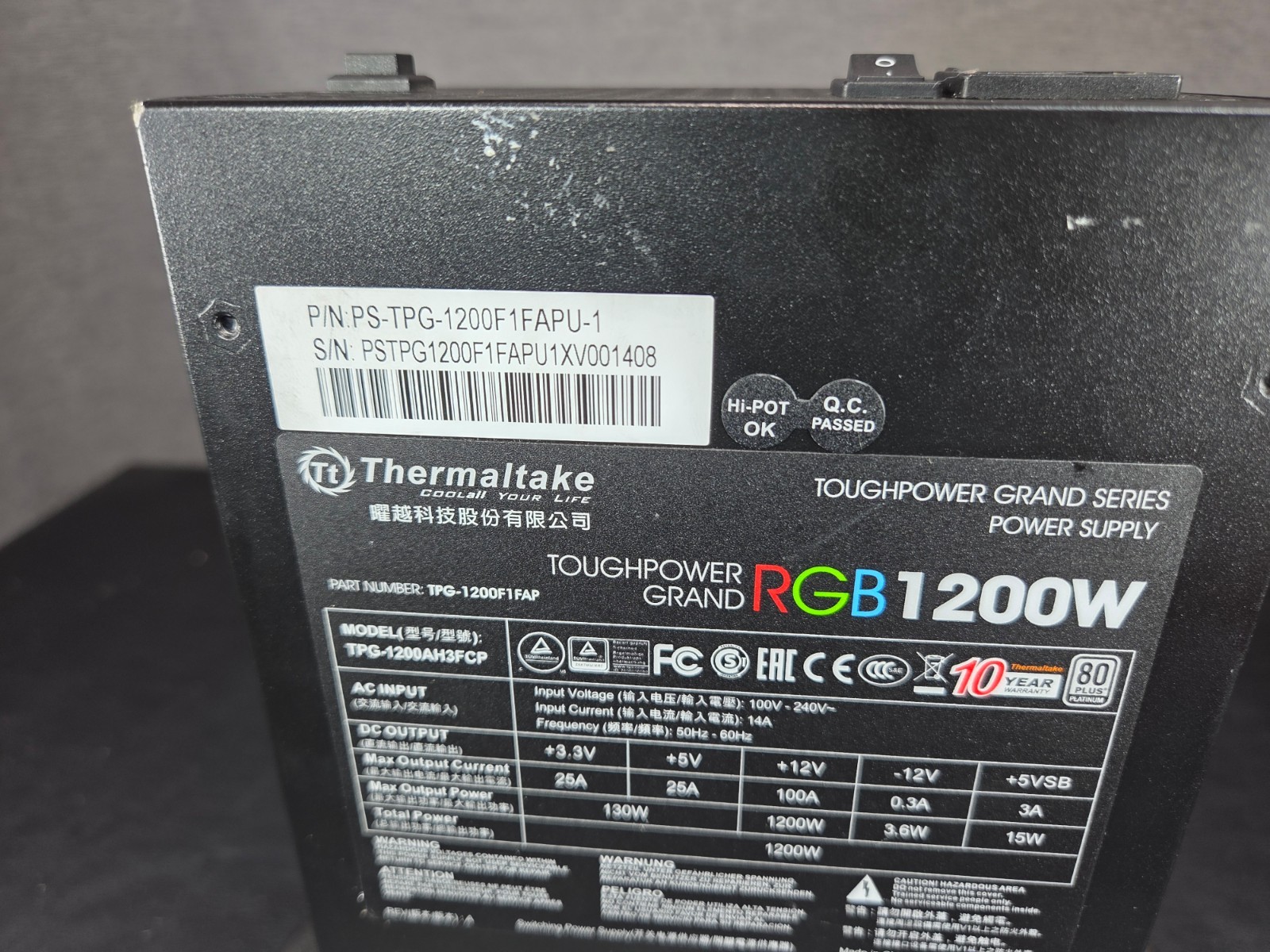 Thermaltake ToughPower Grand RGB1200W PS-TPG-1200F1FAPU-1 Power Supply FAST SHIP