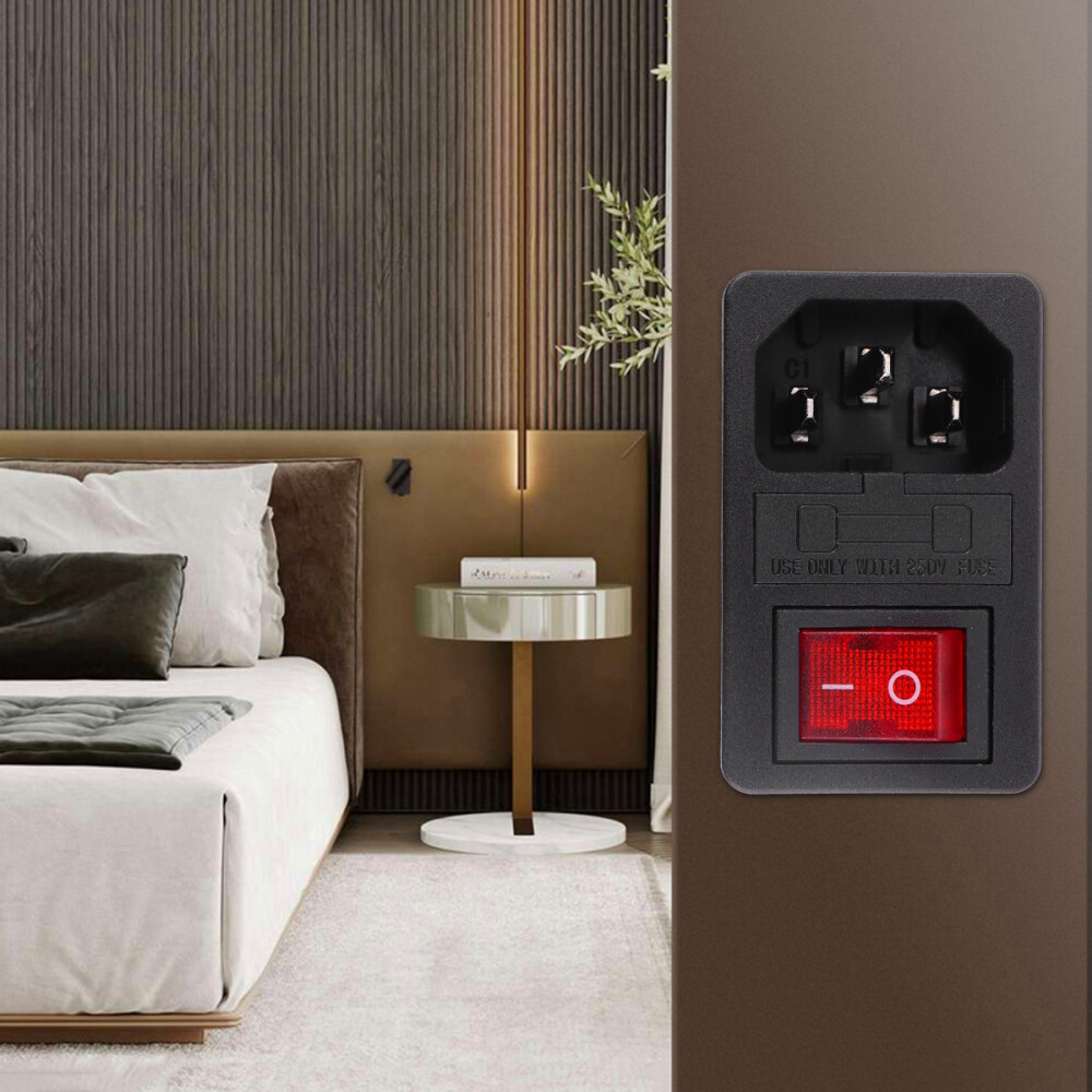 AC Power Socket 3-Pin Electrical Outlet 10A 250V Power Inlet with Light