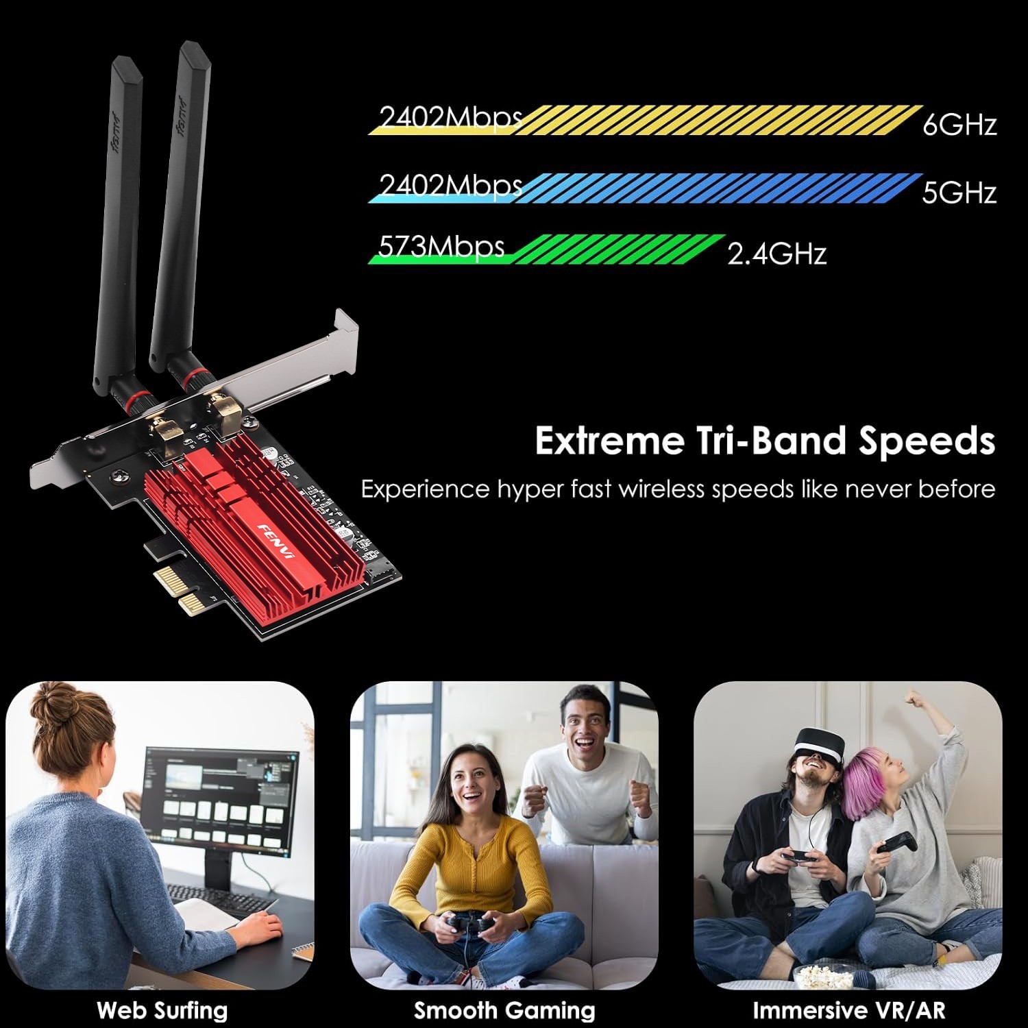 FENVI FV-AXE3000 AX210 WiFi 6E PCIe Card AX5400 Tri-Band BT5.4 Win10/11 Desktop