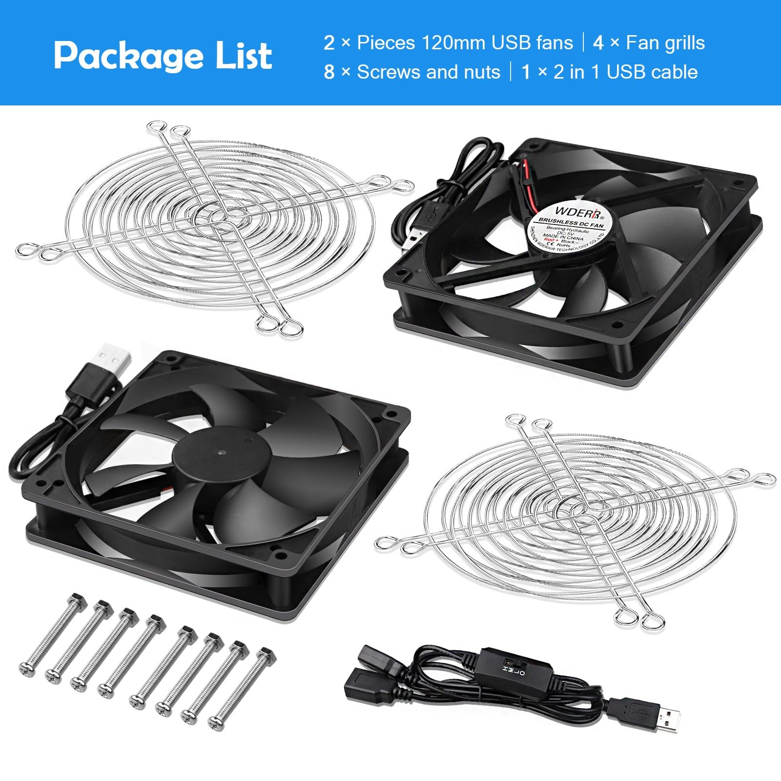 120mm Computer Case 5V USB Powered Fan, Small Silent Flat Cooler with Speed C…