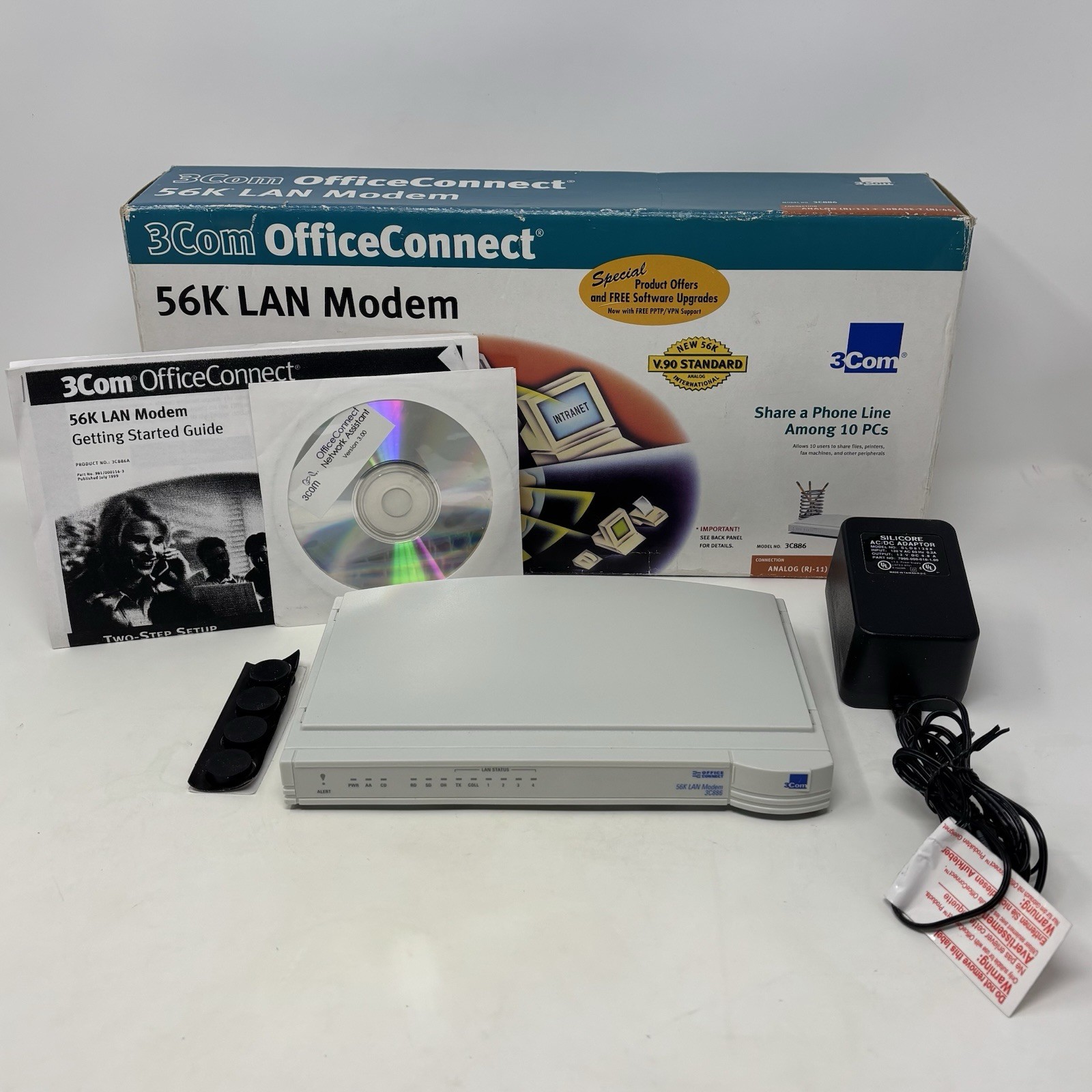 3Com OfficeConnect 56k LAN Modem 3C886 Retro Network PC Analog 10BASE-T