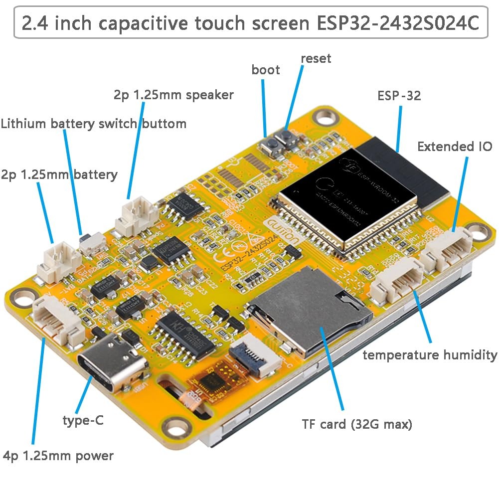 2.4 inch ESP32 Capacitive Touch Screen Display, 240×320 TFT LCD Module Board