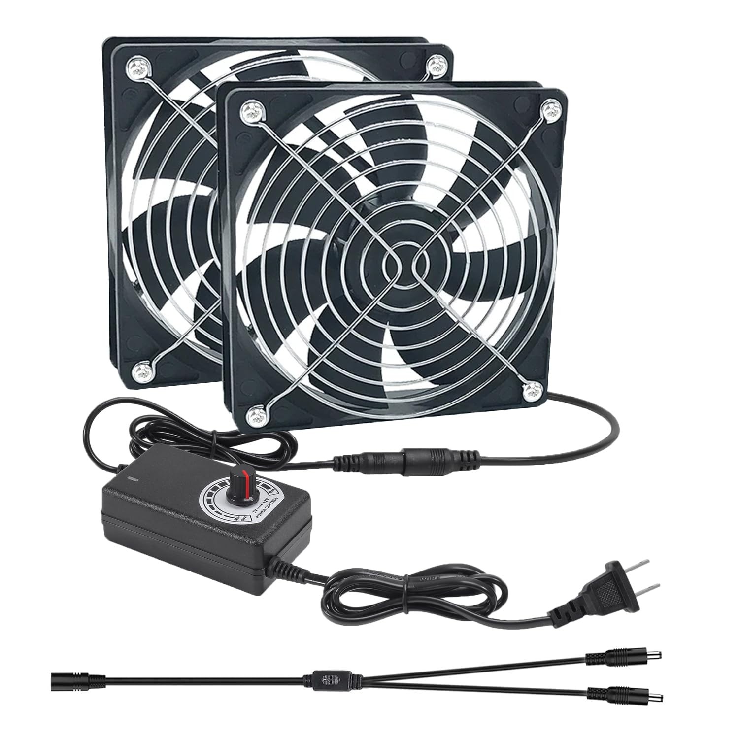 2 x 120mm Computer Fan with AC Plug 110V 220V AC Powered Fan with DC 3V to 12V