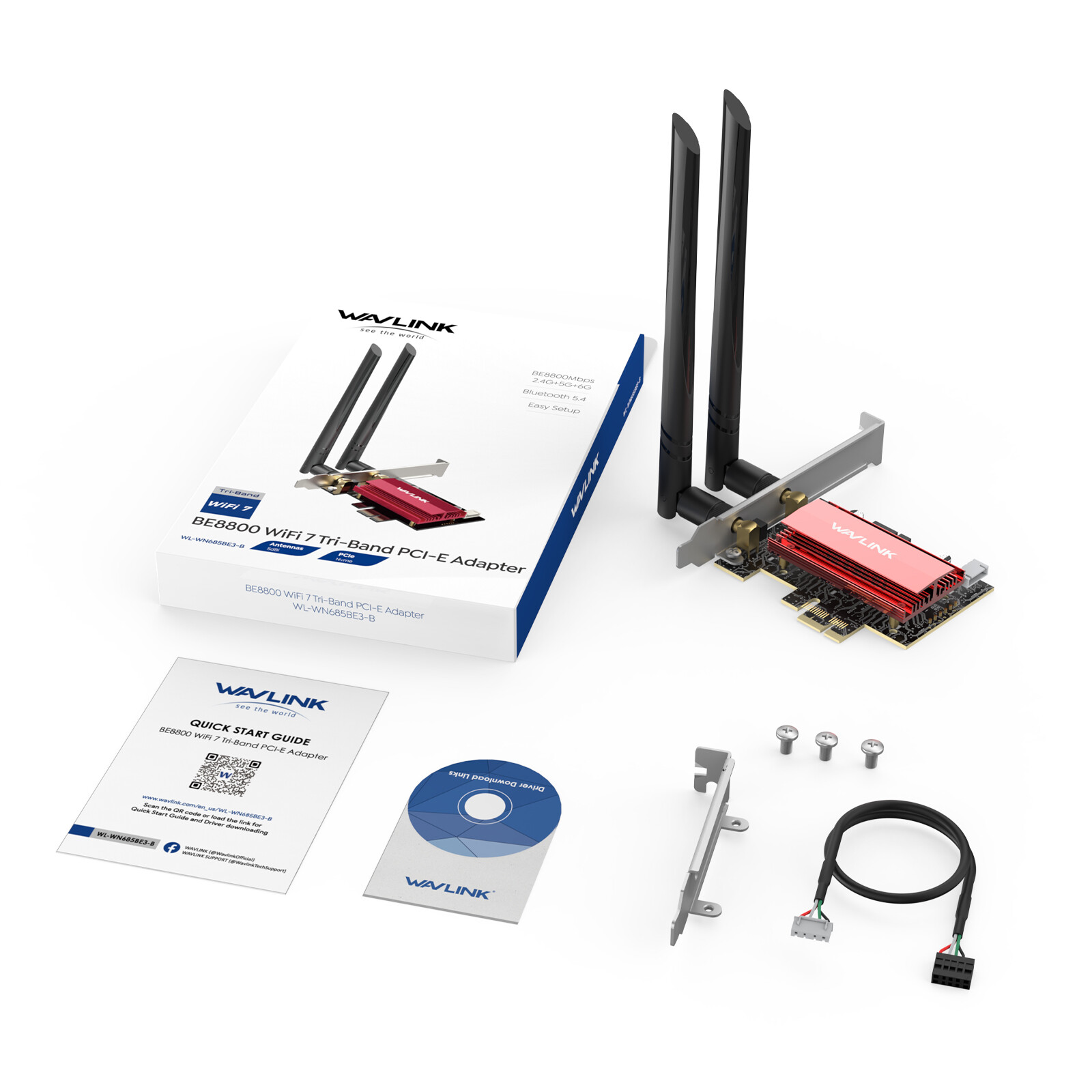 WAVLINK WiFi 7 PCIe Card Tri-Band BE8800, BT5.4, 5800Mbps, Win11/10 for Desktops