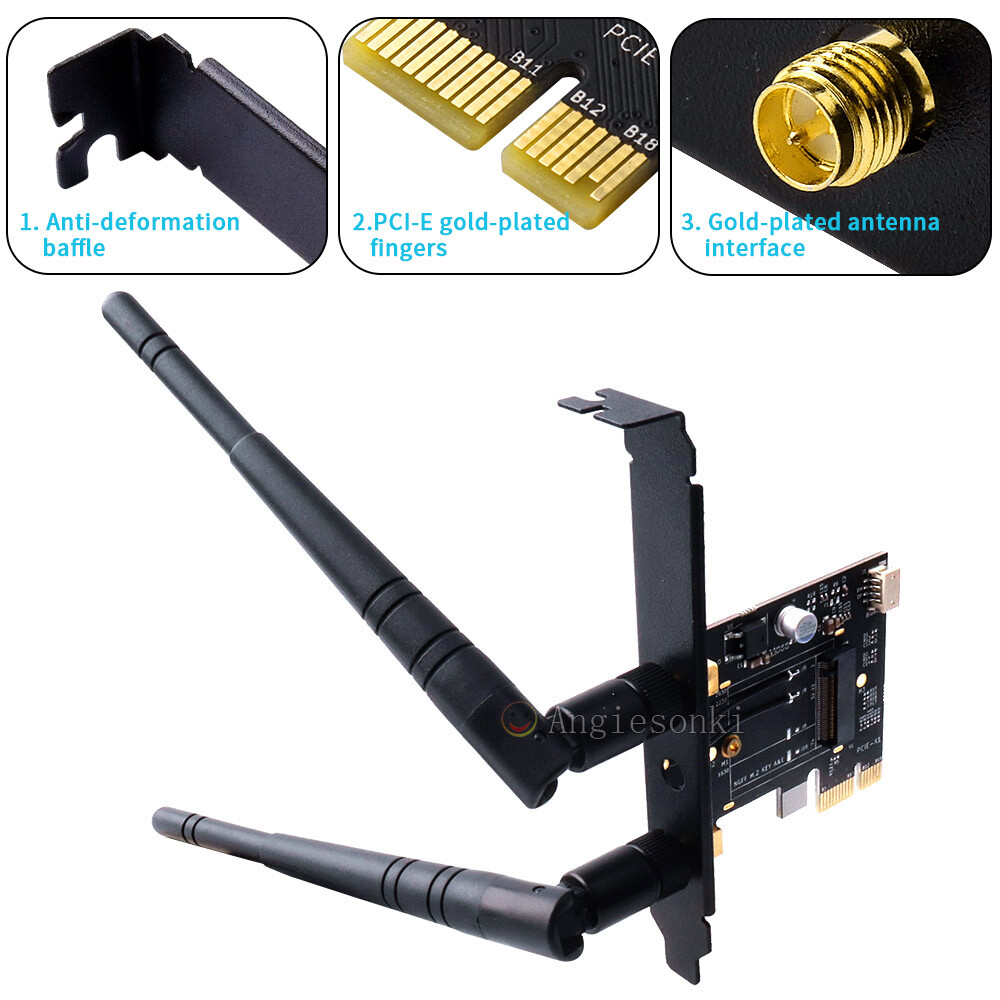 NGFF Wireless Card To PCIe 1X 8X 16X Desktop WIFI WLAN Card bracket Tray Adapter
