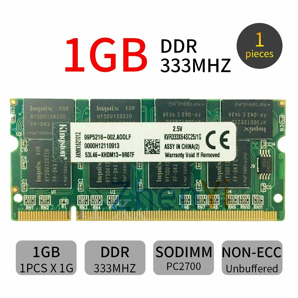 Kingston 1GB DDR1 333MHz PC-2700 200Pin Non-ECC SO-DIMM RAM Laptop Memory RAM