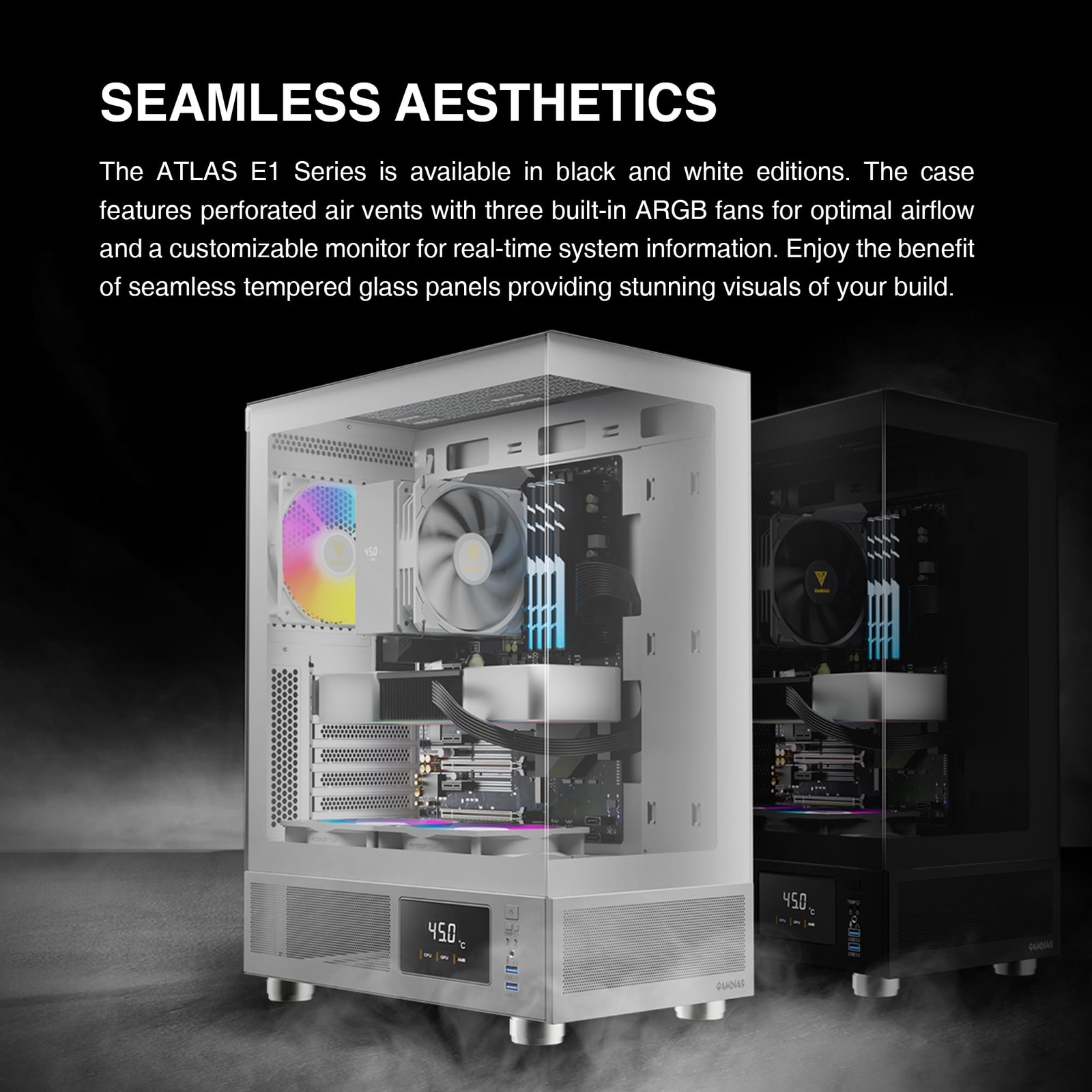 GAMDIAS White ATX Mid Tower Computer Case with Tempered Glass, Gaming