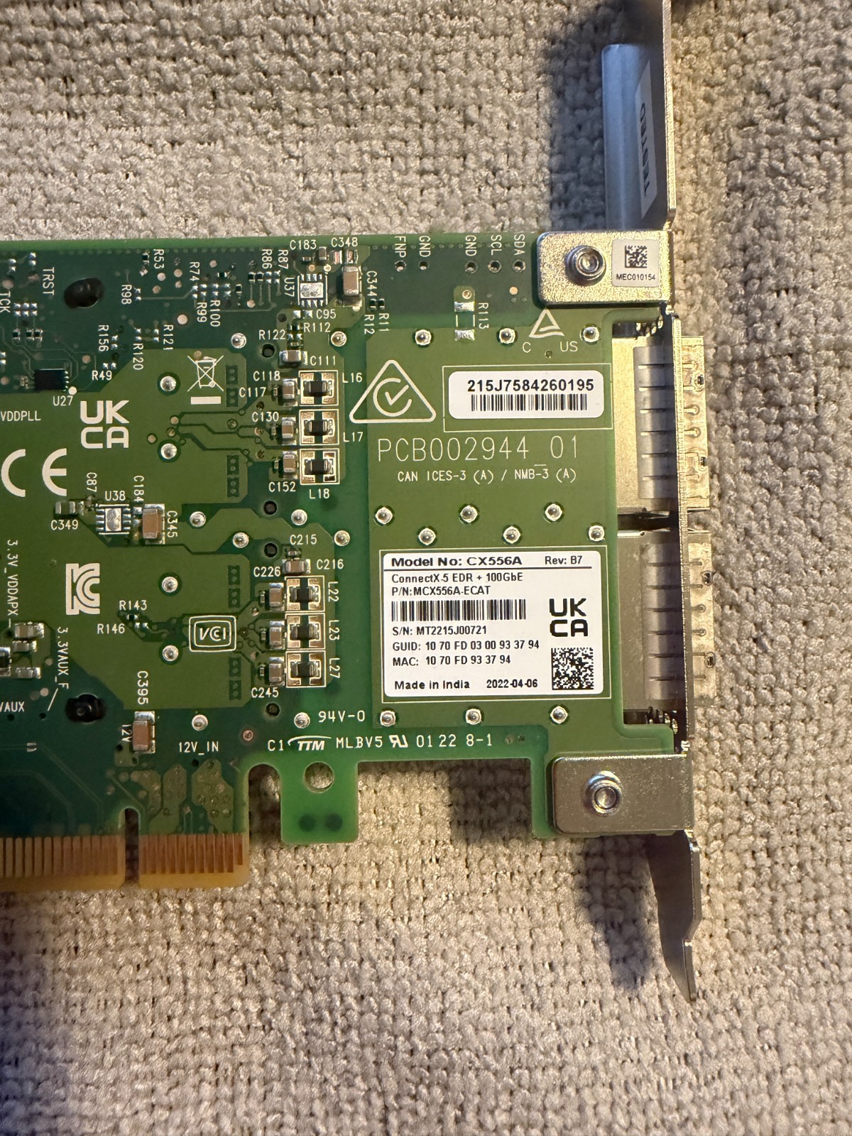 Mellanox NVIDIA ConnectX-5 MCX556A-ECAT VPI/EDR Dual 100GbE Card [Unknown]