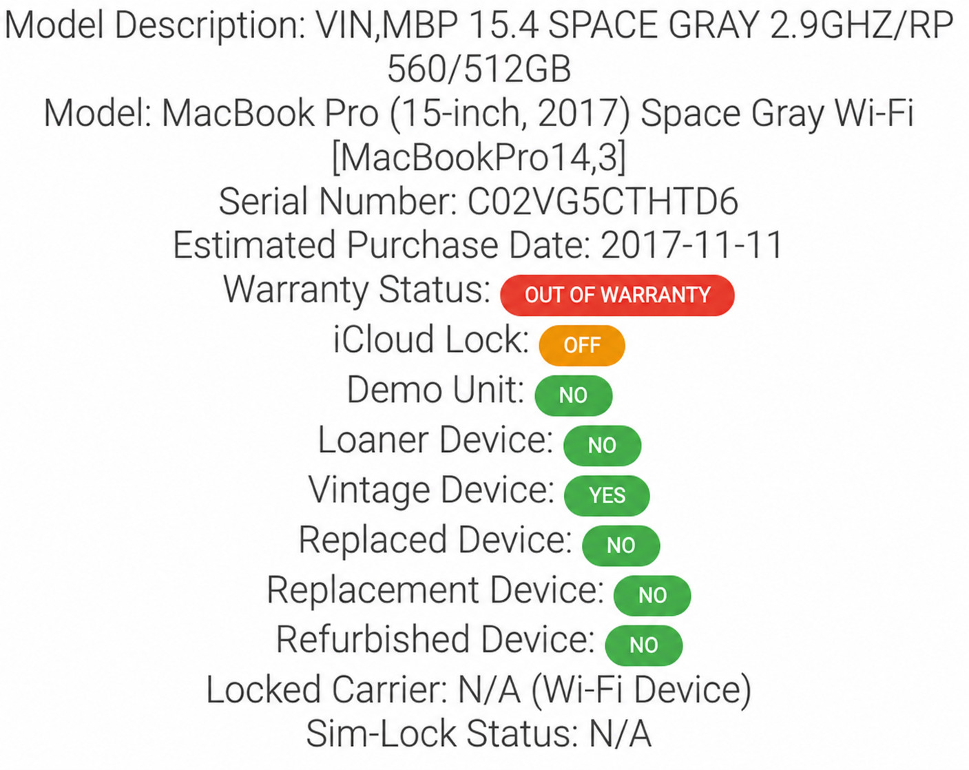 MacBook Pro 15 A1707 2017 Logic Board 2.9GHz i7 16GB 512GB Radeon 560 Touch ID