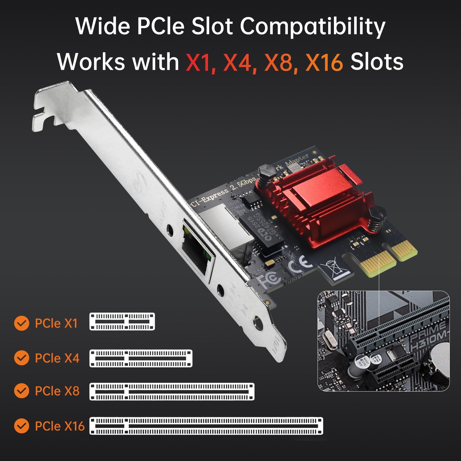 2.5GB PCIe Network Card 2.5G NIC RTL8125B 2.5GBaseT 2500/1000/100Mbps RJ45