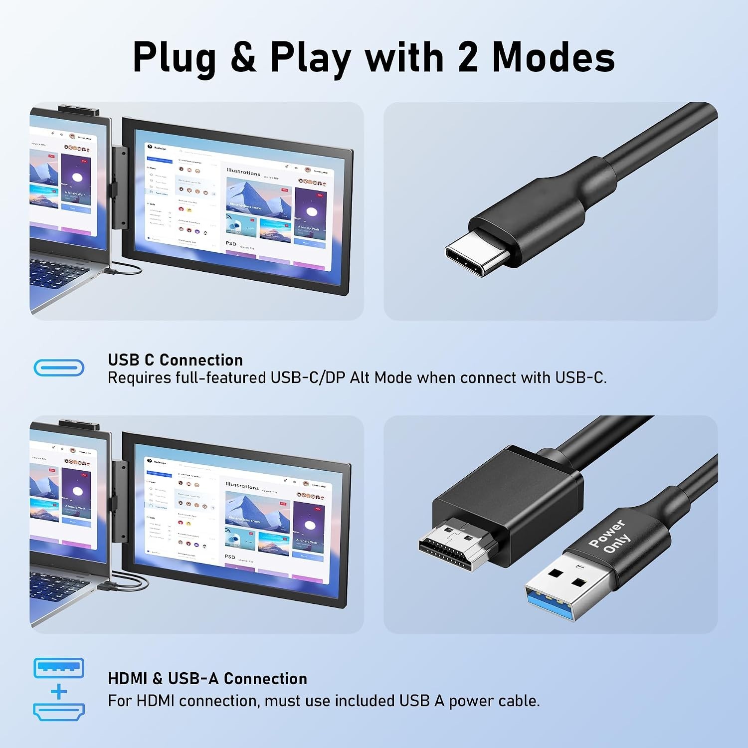 Ultra-Light 14-Inch FHD Laptop Monitor Extender with USB-C and HDMI Connectivity