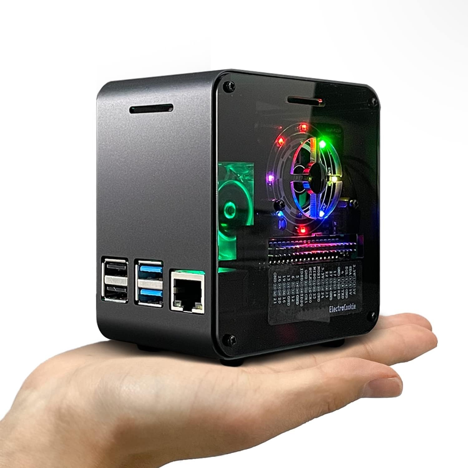 Raspberry Pi 4 Case, Aluminum Mini Tower Case with Cooling Fan and Color Changin