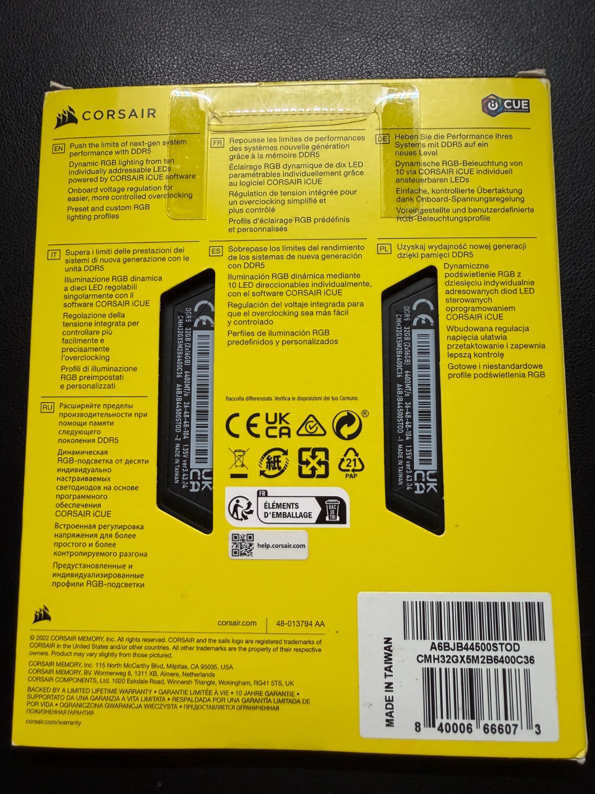 Corsair Vengeance RGB 32GB 2x16GB Desktop RAM DDR5-6400 CMH32GX5M2B6400C36