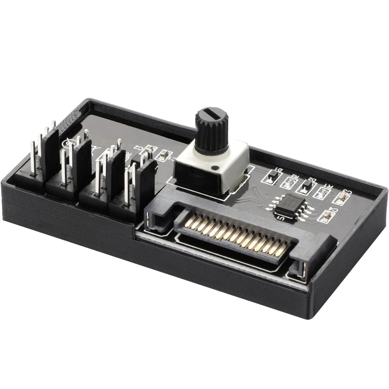 PC Case Fan Controller Hub 4 Pin PWM SATA Powered 12V 60W Adjustable Speed Knob