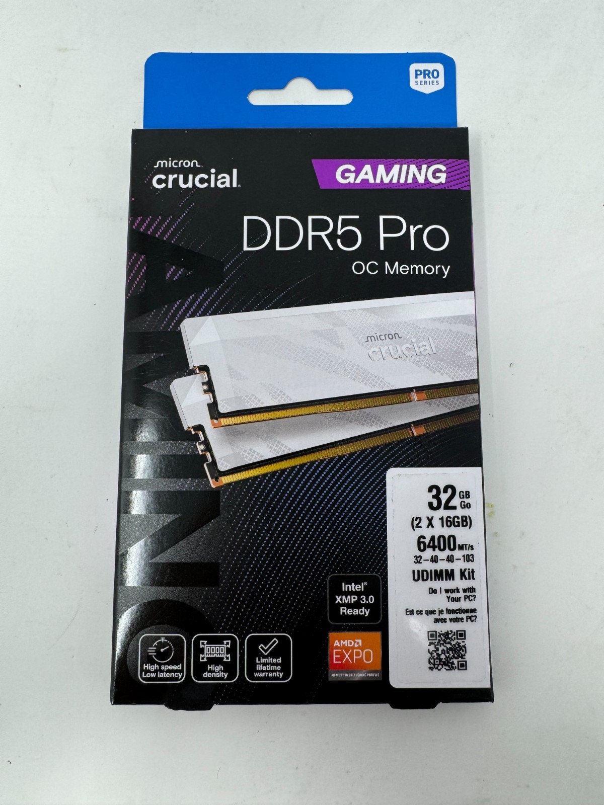 New Sealed Crucial Pro OC 32GB(2×16)DDR5-6400 XMP CL32 Desktop RAM Memory White