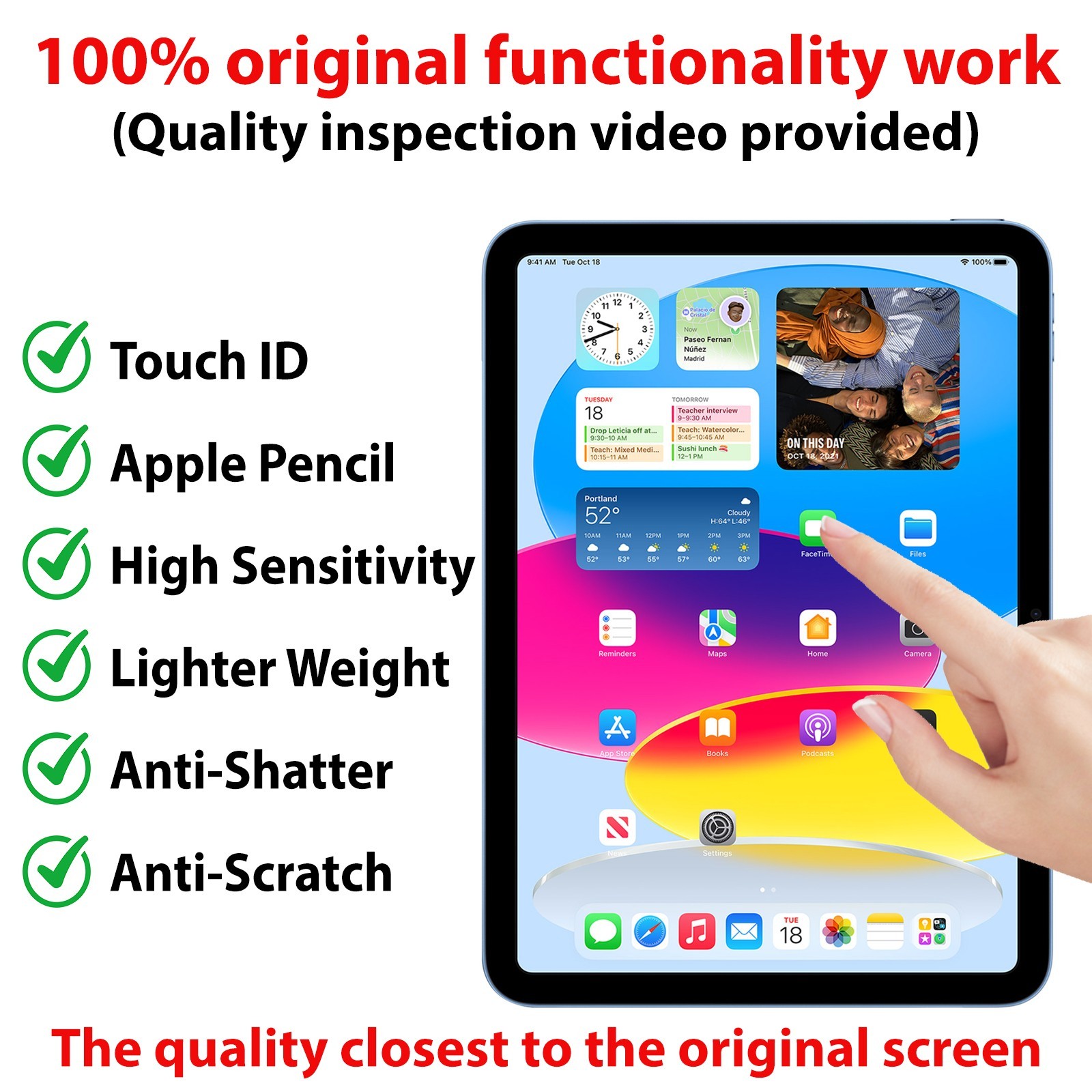 Premium-Quality for iPad 10th Screen Replacement Digitizer Touch Glass for 2022