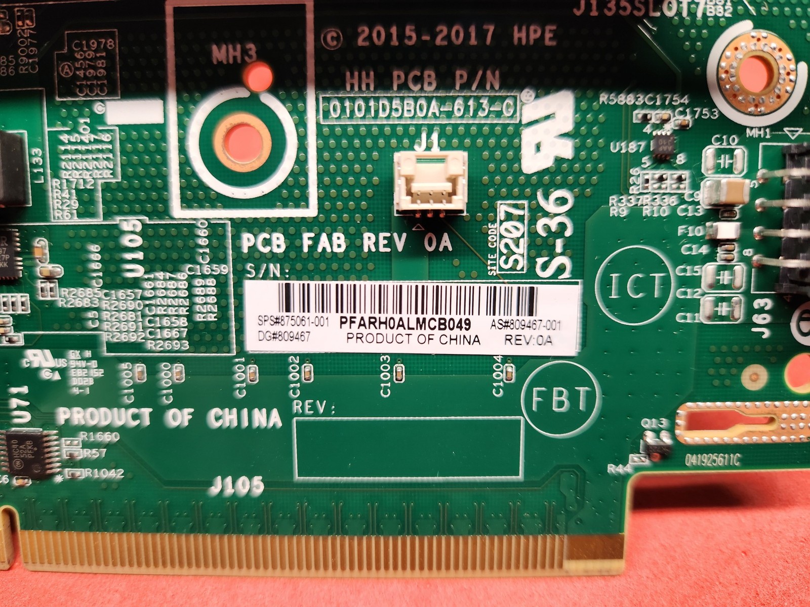 HP 875061-001 DL380 Gen10 1-S x16 PCIe Tertiary Riser Board/Card 809467-001