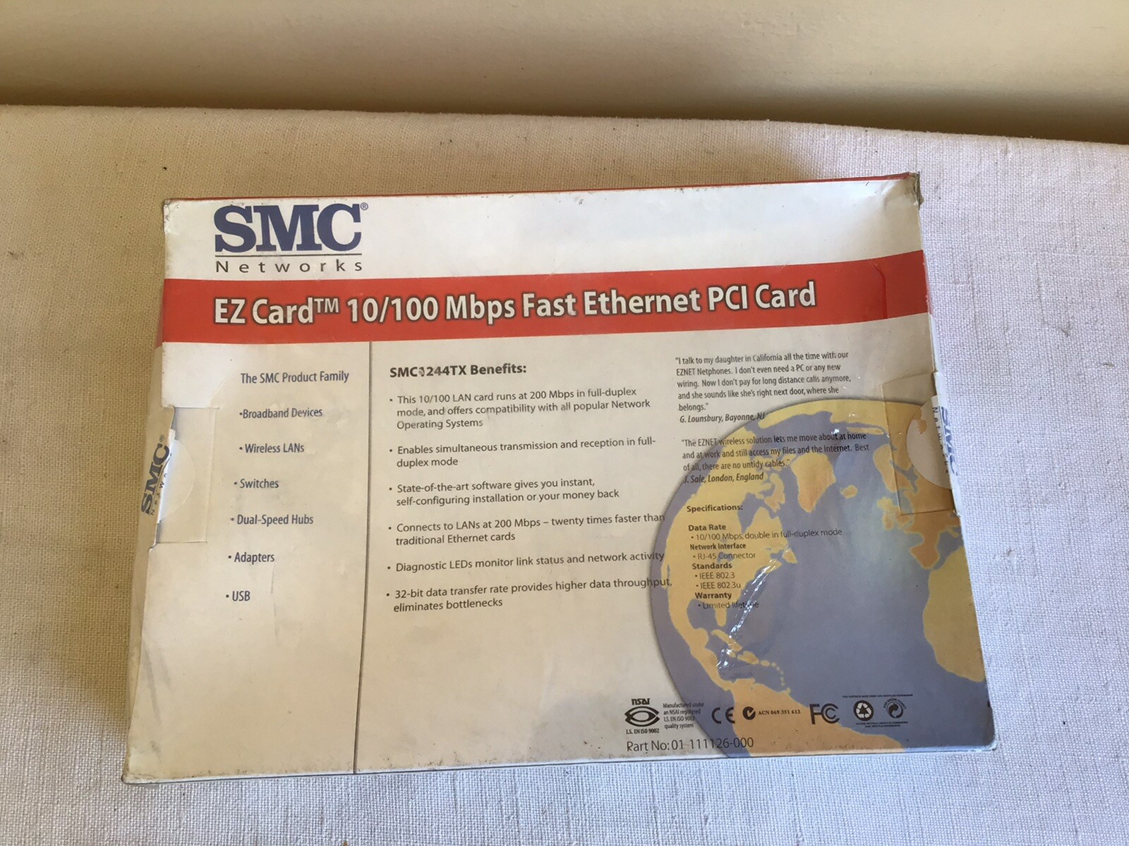 New Sealed SMC Networks EZ Card Fast Ethernet PCI Card 10/100 Mbps SMC1244TX