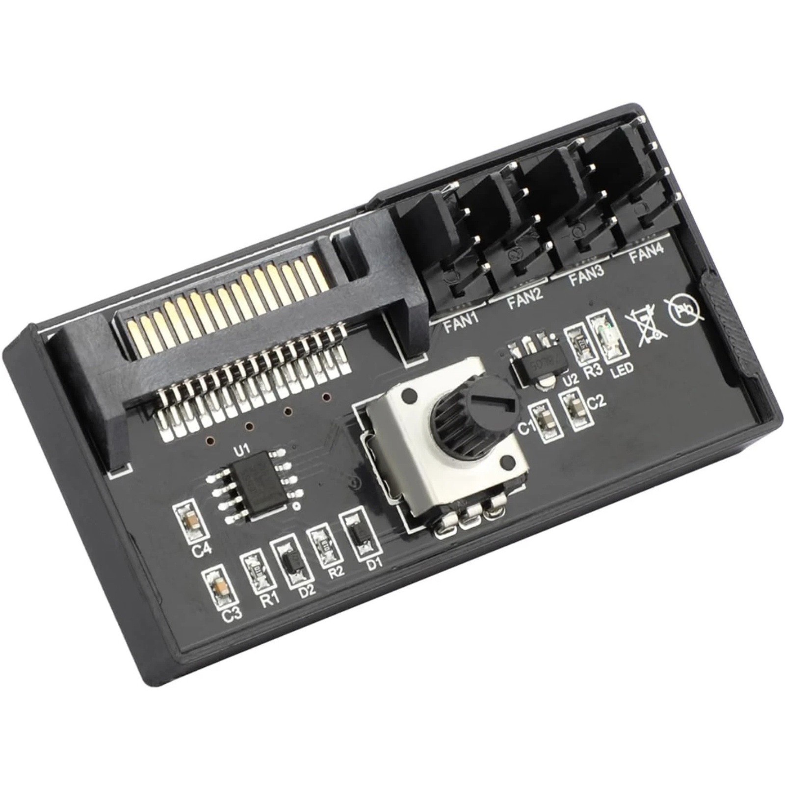PC Case Fan Controller Hub 4 Pin PWM SATA Powered 12V 60W Adjustable Speed Knob