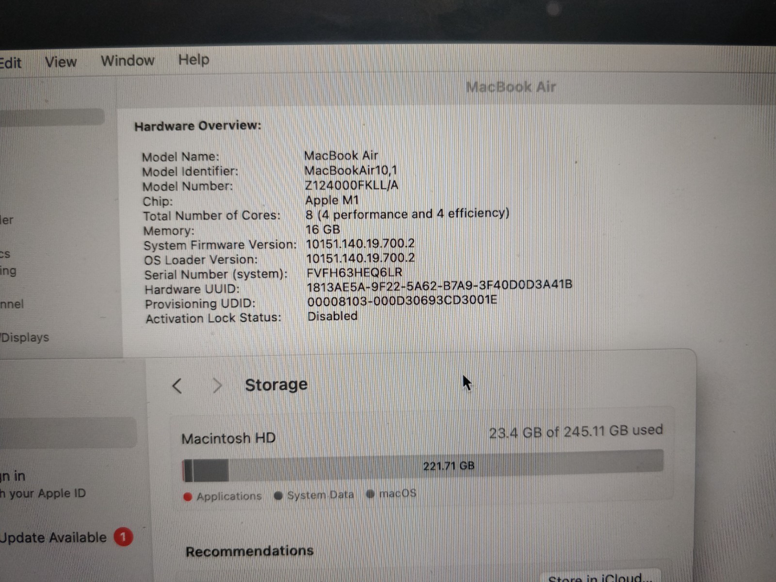 Apple Macbook Air 13 2020 M1 Logic Board, A2337, EMC 3598, 16 GB, 256 GB, MacOS