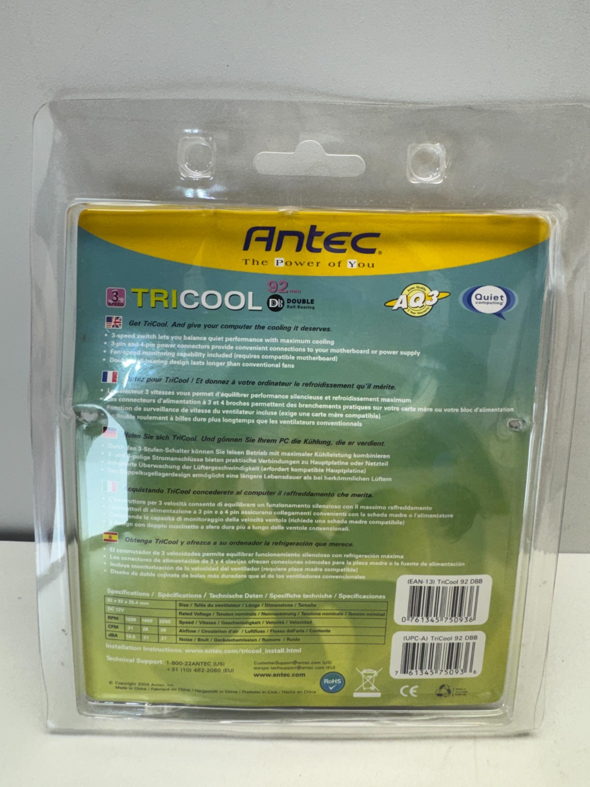 Rocketfish 92mm PWM Case Fan RF-UPCUWR 4-Pin 12V Sealed in Antec TriCool Blister