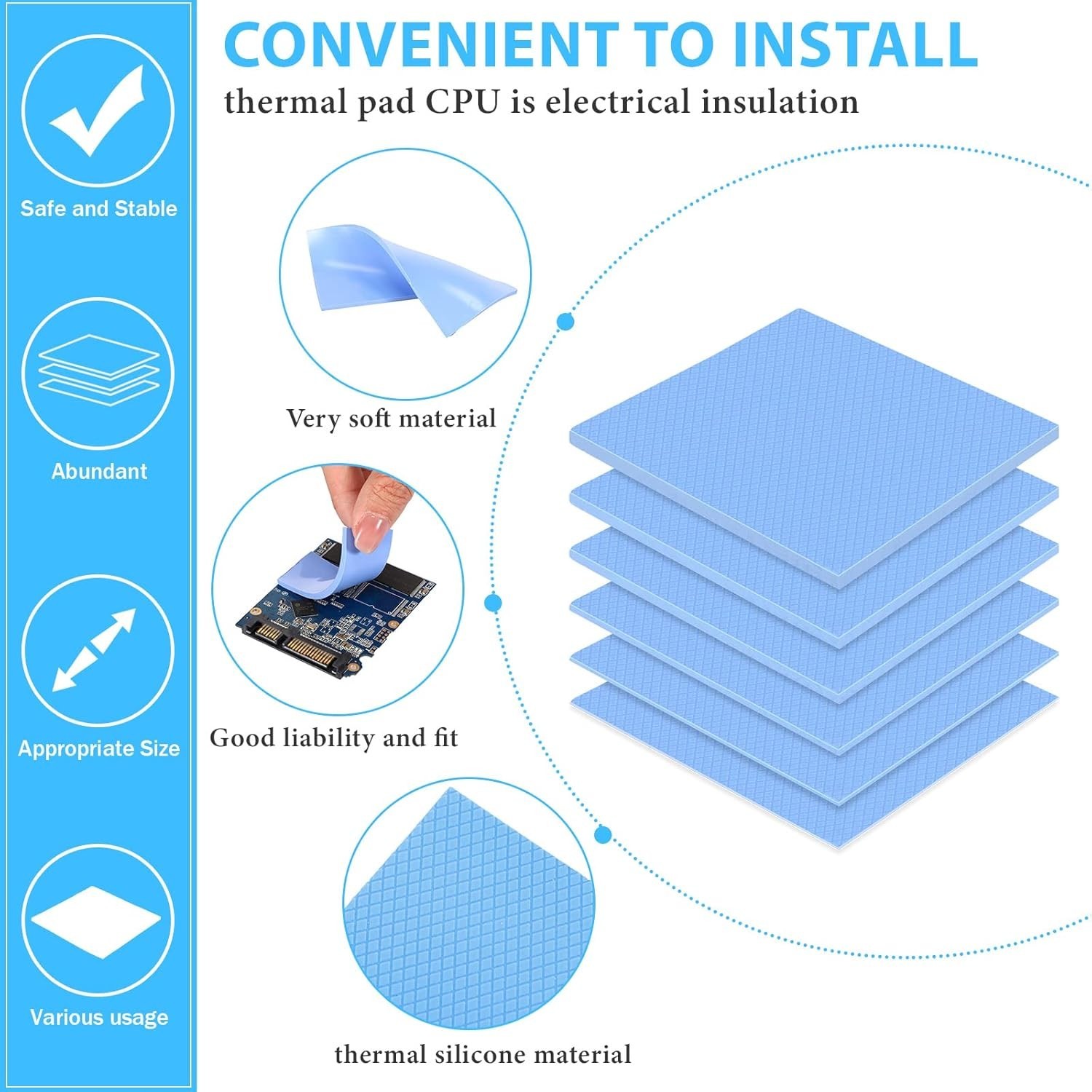 6 Pcs Thermal Pad 100 X 100 Mm, 0.5 Mm, 1 Mm, 1.5 Mm, 2 Mm, 2.5 Mm, 3 Mm Heat Re